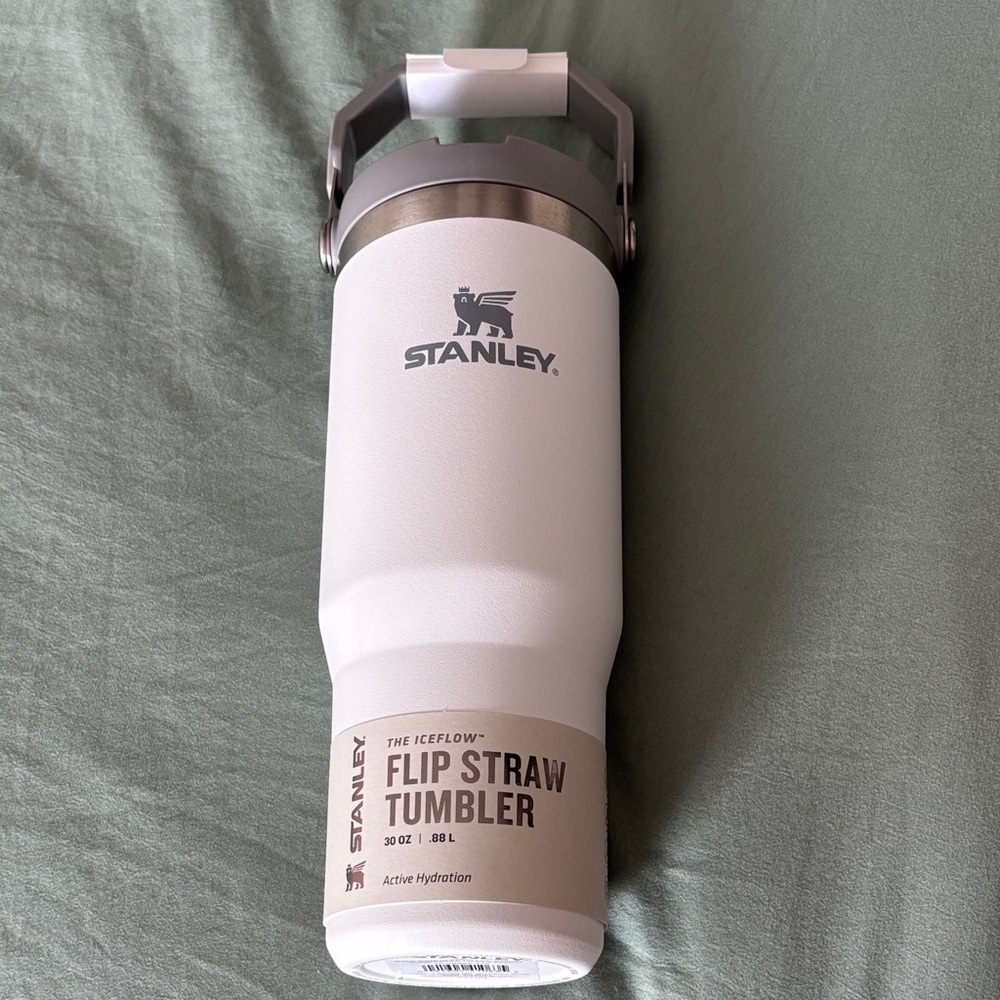 Stanley White Flip Straw Tumbler with Silver Accent